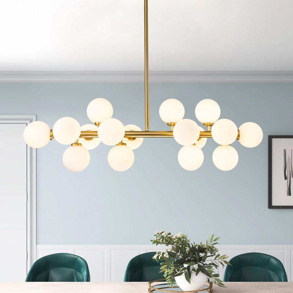 16-Light Glass Globe Linear Chandelier for Dining Room & Kitchen Island, Mid-Century Modern Style | Lonoma
