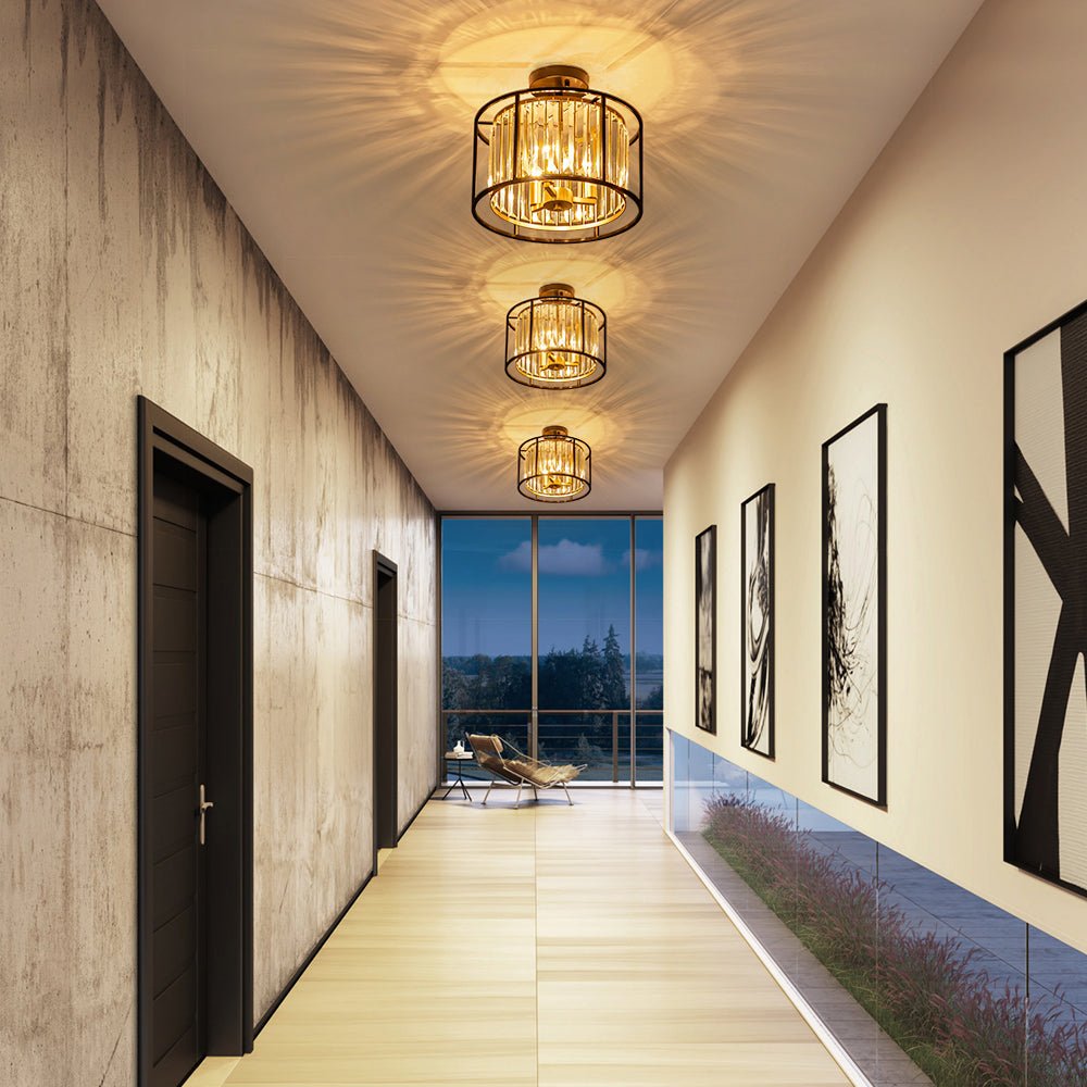 Semi Flush Mount Ceiling Light with Faceted Crystal Accents and Black Brass Finish for Foyer Dining Room Bedroom Kitchen | Lonoma