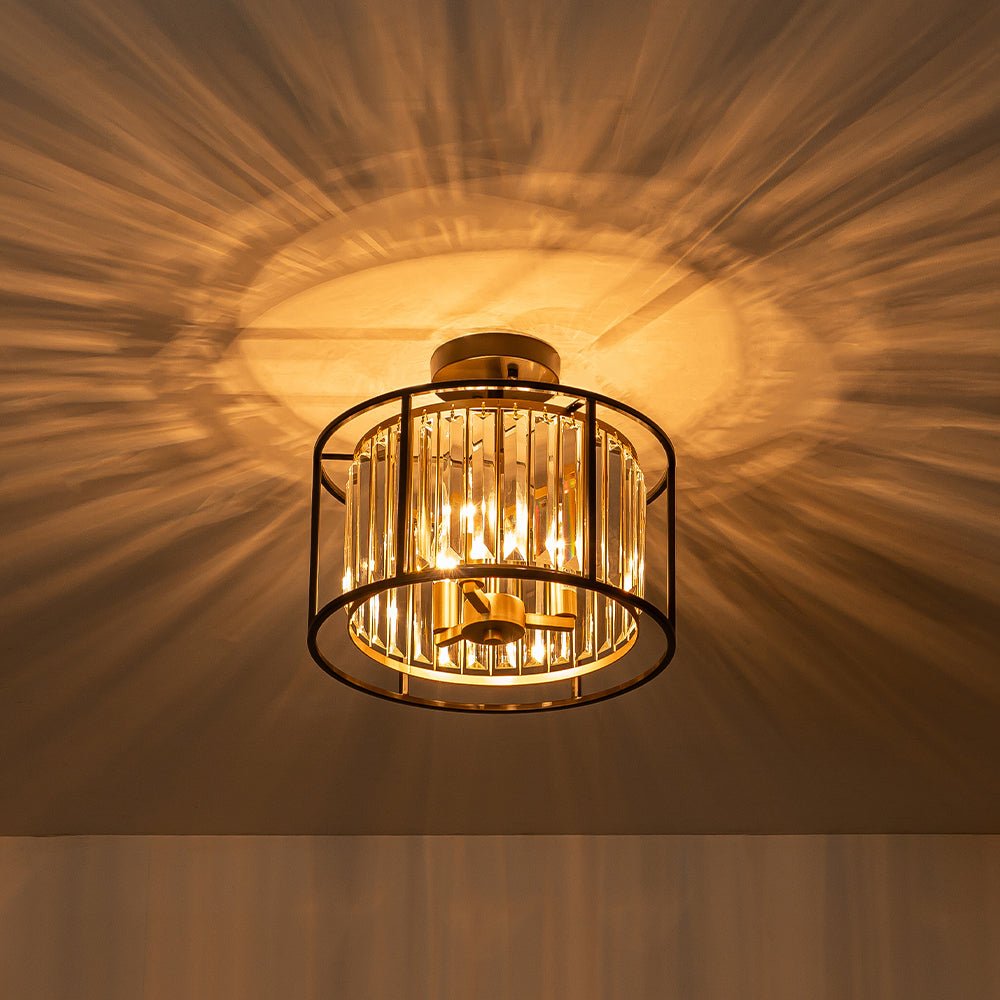 Semi Flush Mount Ceiling Light with Faceted Crystal Accents and Black Brass Finish for Foyer Dining Room Bedroom Kitchen | Lonoma