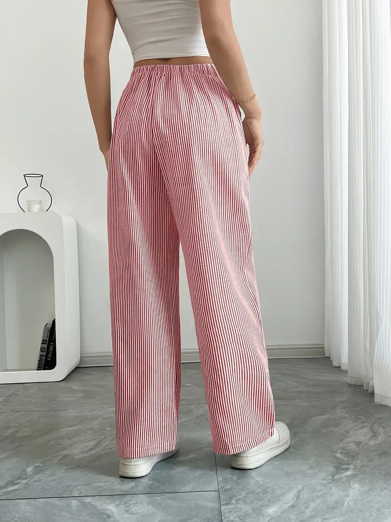 Women's Linen Wide-Leg Trousers with Vertical Stripes and Drawstring Waist | Lightweight Summer Trousers with Pockets | Koossa