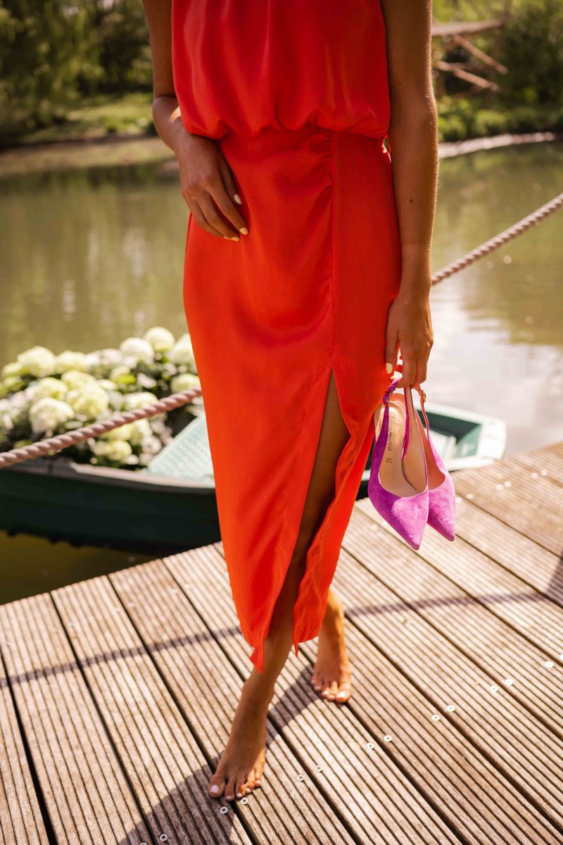 Women's High-Neck Sleeveless Midi Dress with Side Slit — Elegant Summer Dress for Warm Days & Evening Events | Koossa