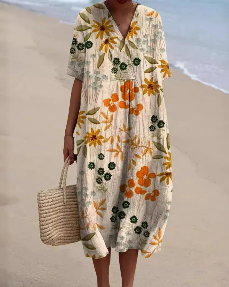 Women's Floral Midi Dress — Relaxed Summer Dress for Warm Days & Garden Parties | Koossa