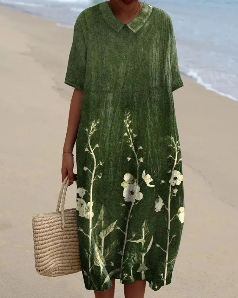 Women's Floral Midi Dress — Relaxed Summer Dress for Warm Days & Garden Parties | Koossa