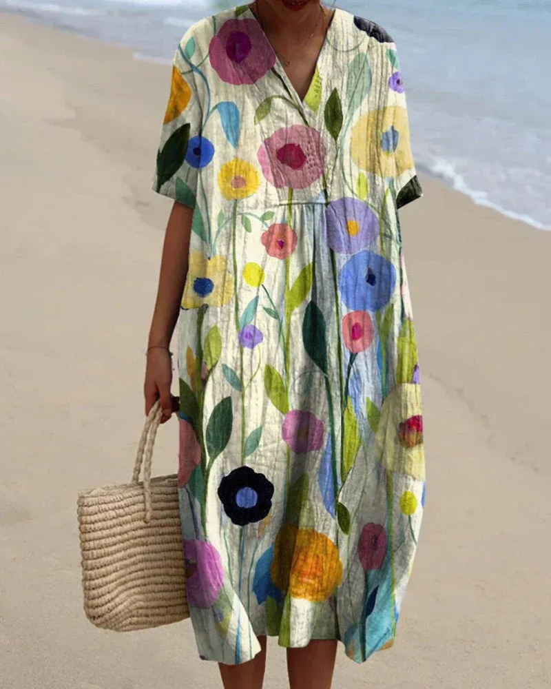 Women's Floral Midi Dress — Relaxed Summer Dress for Warm Days & Garden Parties | Koossa
