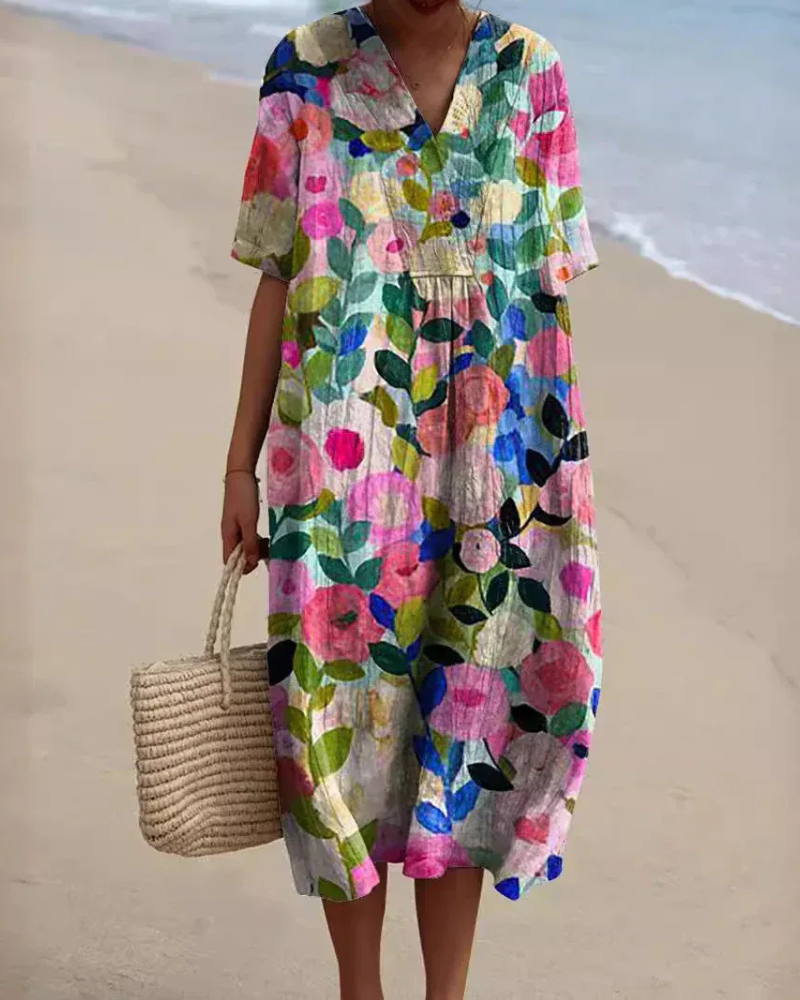 Women's Floral Midi Dress — Relaxed Summer Dress for Warm Days & Garden Parties | Koossa