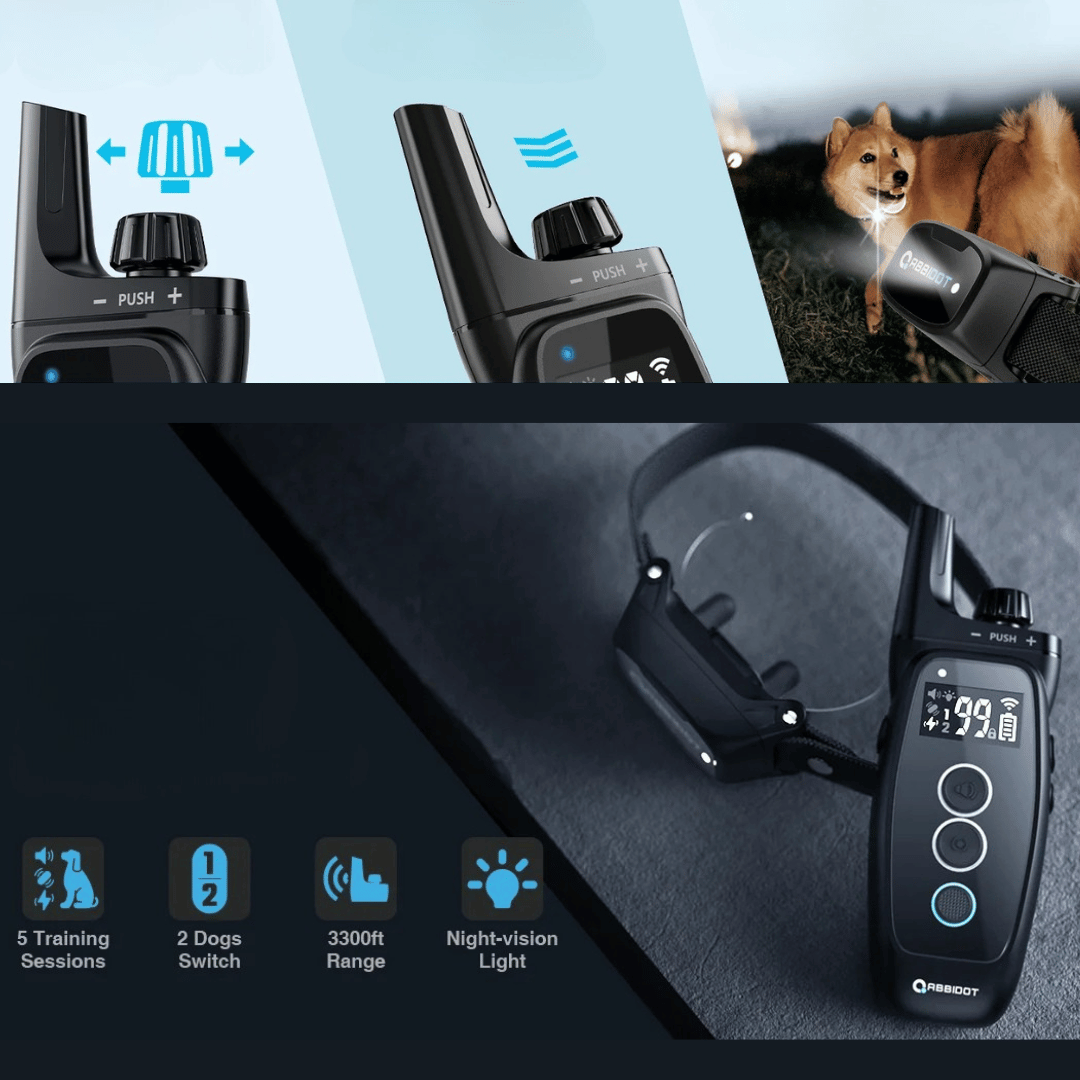 Dog Training Collar 1000m Remote Control Rechargeable Waterproof LED Night Light Static Vibration Sound 99 Levels Recall Collar Large Small Dogs | Koossa