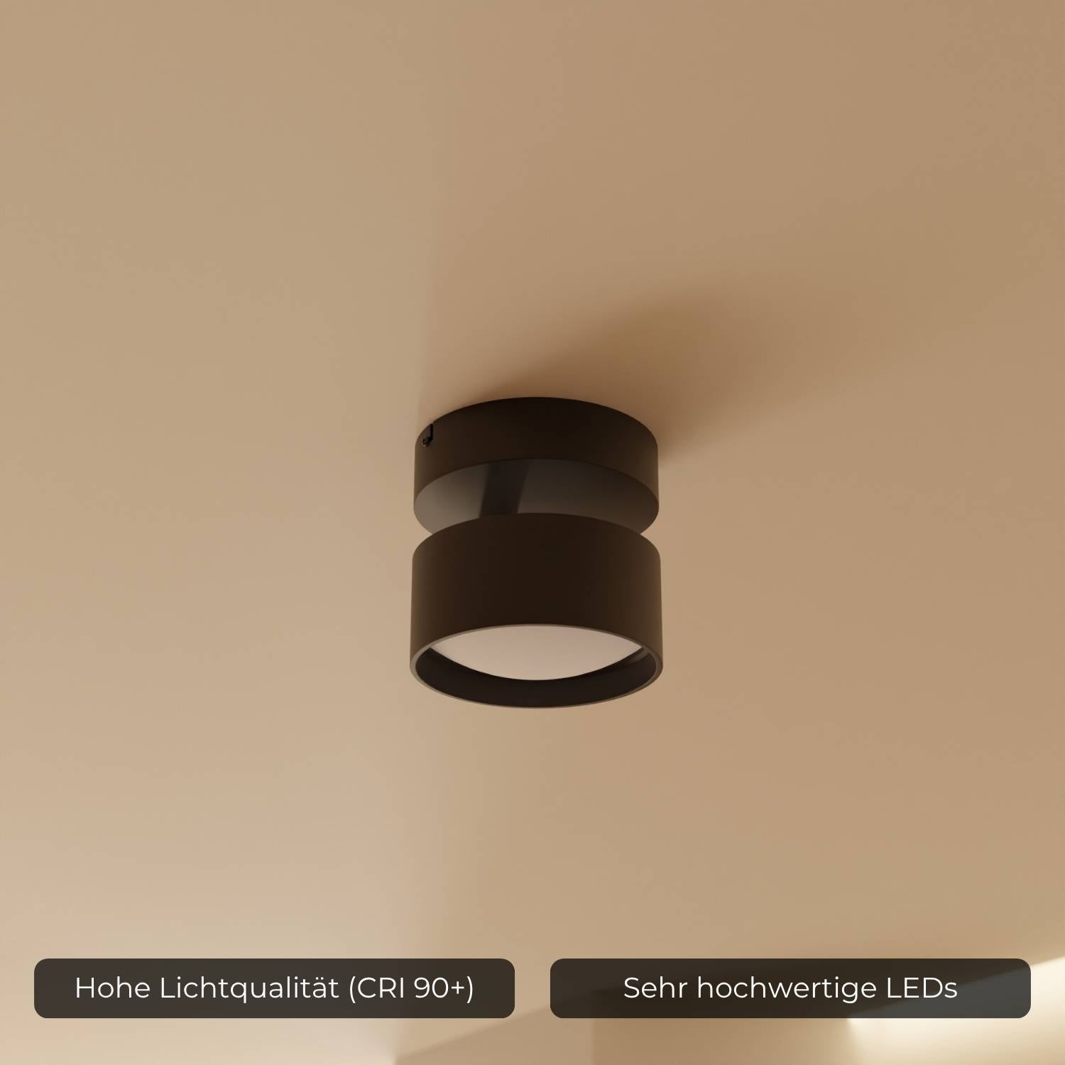 Plafonnier cylindrique LED double flux aluminium noir moderne pour entrée chambre salon couloir bureau | Koossa