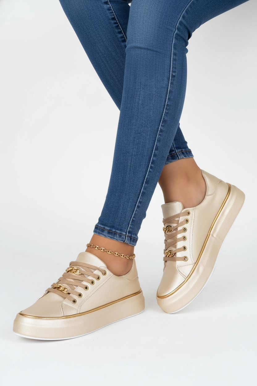 Women's Lace-Up Trainers in Soft Leather with Cushioned Sole | Koossa