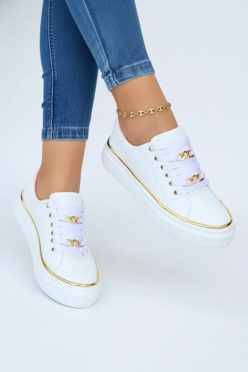 Women's Lace-Up Trainers in Soft Leather with Cushioned Sole | Koossa