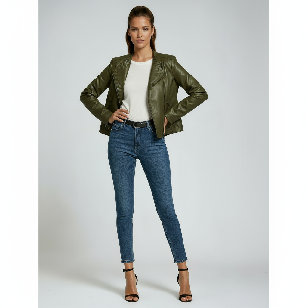 Women's Tailored Faux Leather Biker Jacket in Black, Red & Beige for Evening & Weekend | Koossa