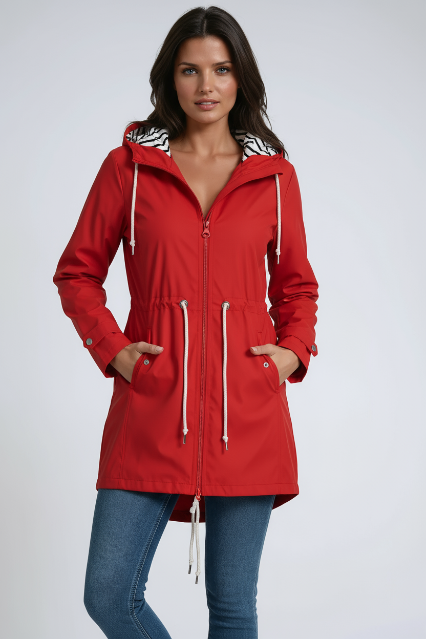Women's Hooded Rain Parka with Drawstring Waist — Waterproof Jacket for Everyday Wear & Outdoor Adventures | Koossa