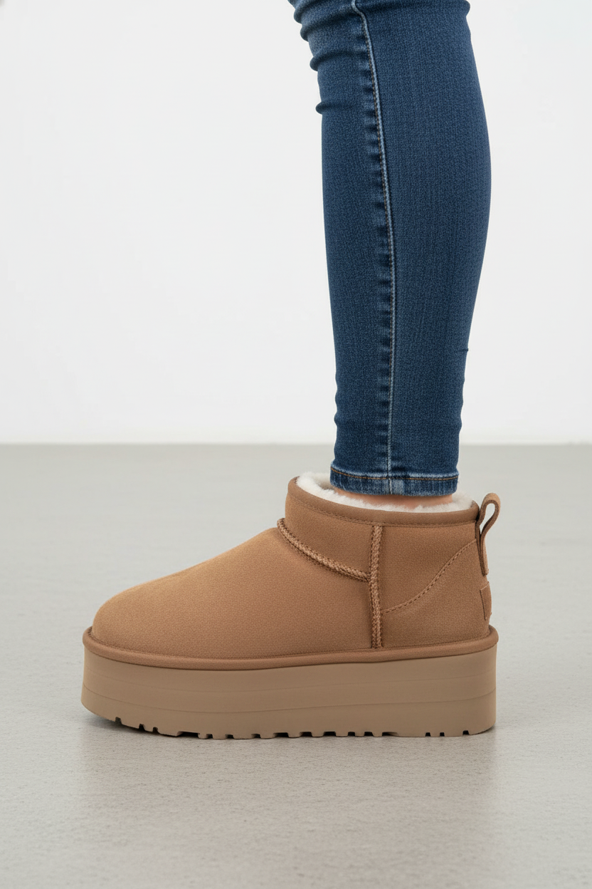 Brown Platform Ankle Boots with Insulated Lining for Everyday Comfort | Women's Walking Boots Low-Cut Chunky Sole Winter Footwear | Koossa