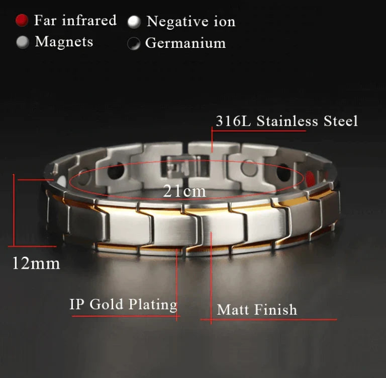 Bracelet Magnétique Hématite Acier Inoxydable Unisexe Étanche Fermoir Crochet Ajustable Élégant Minimaliste | Koossa