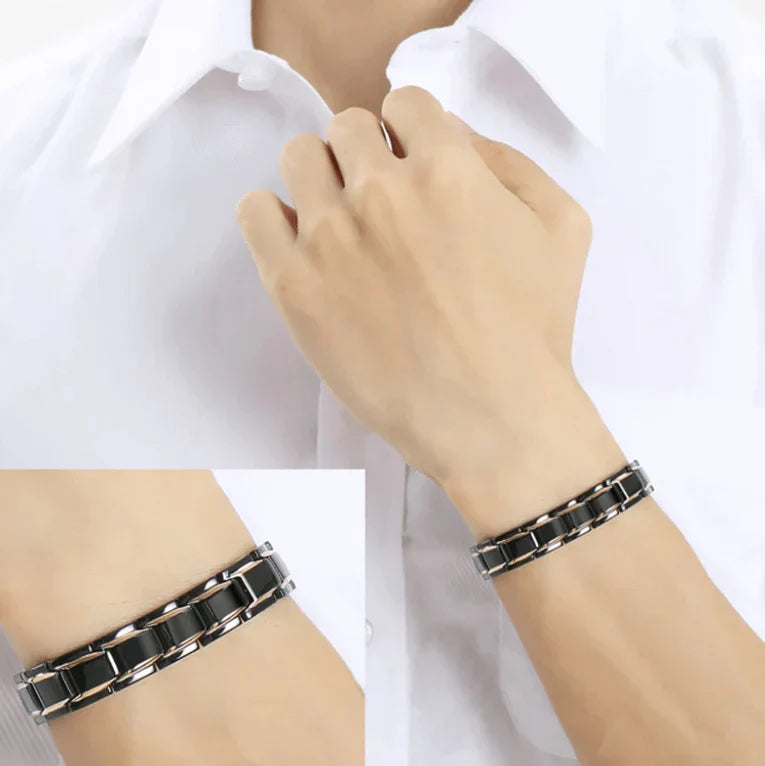 Bracelet Magnétique Hématite Acier Inoxydable Unisexe Étanche Fermoir Crochet Ajustable Élégant Minimaliste | Koossa