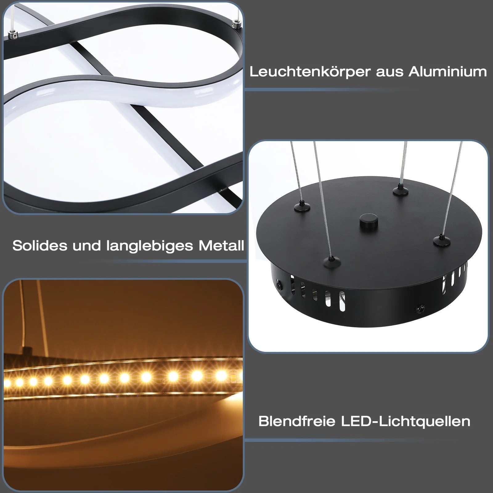 Suspension LED à Anneaux Réglable en Hauteur Trois Températures de Couleur Aluminium Acrylique Design Moderne | Koossa