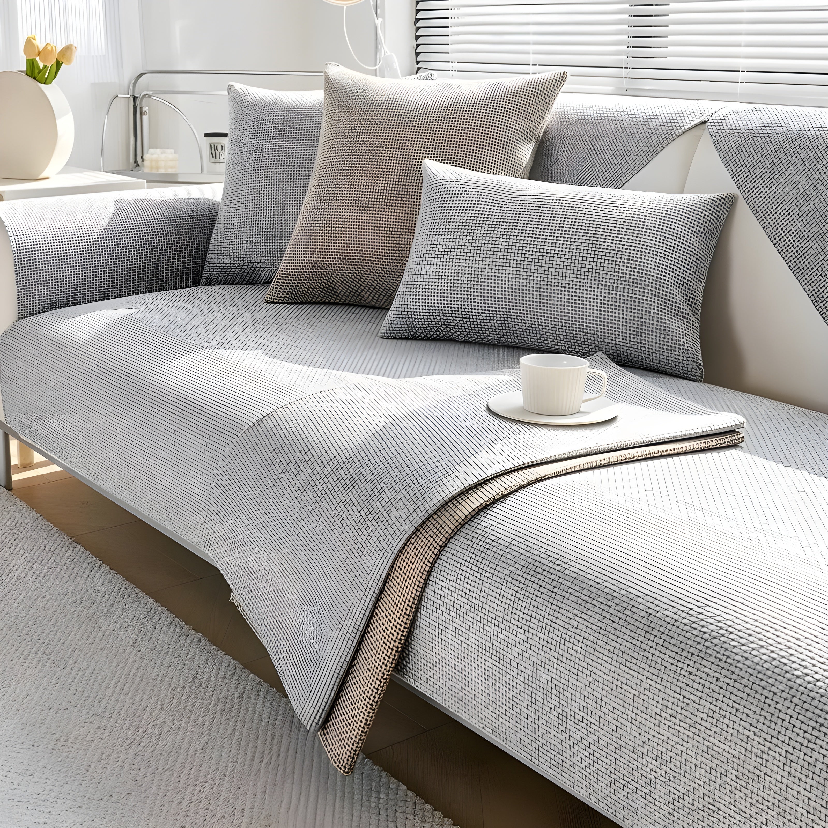 Housse de Canapé Antidérapante Lavable en Machine — Texture Scandinave Élégante pour Protection et Confort au Quotidien | Koossa