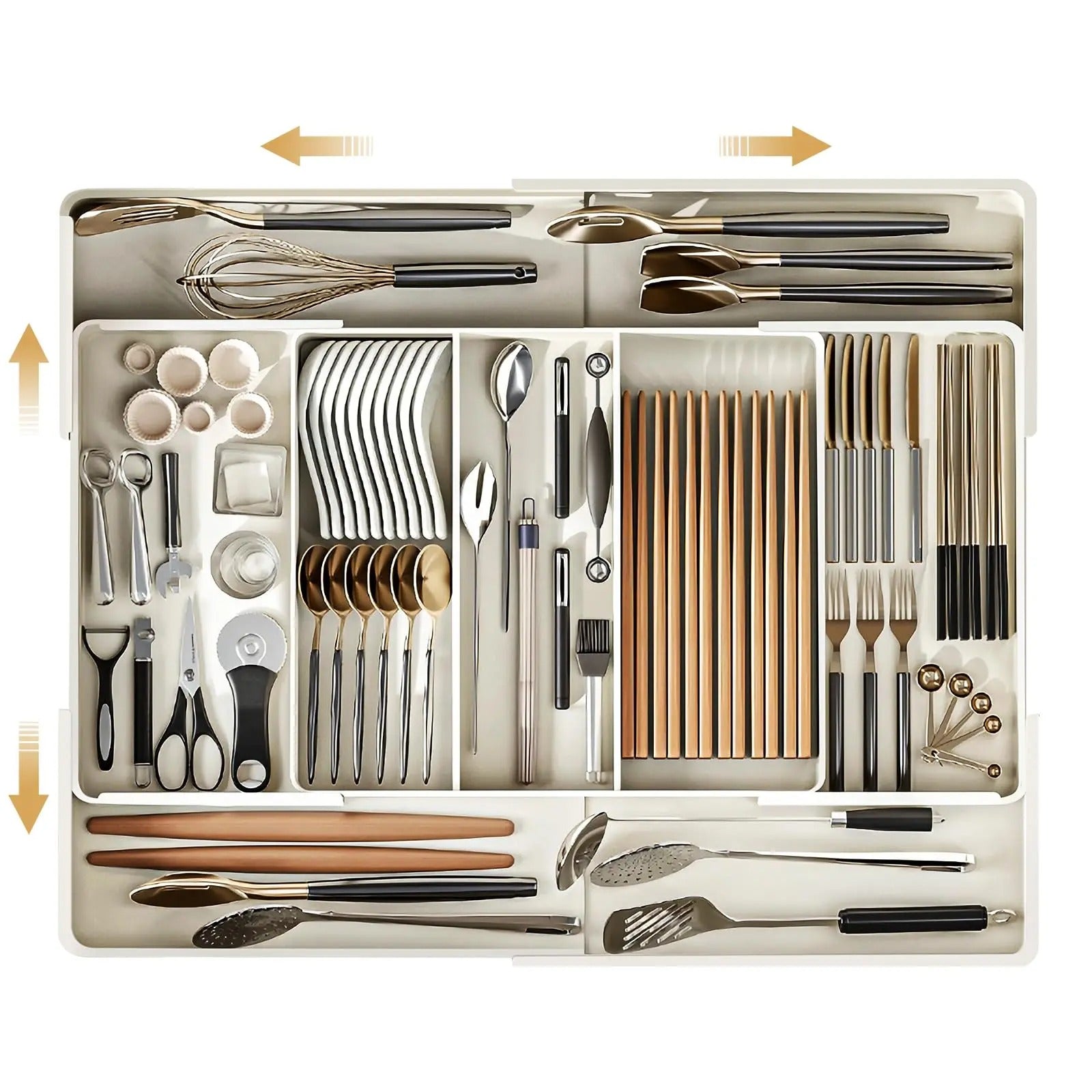 Organiseur de Tiroir Extensible Modulable Cuisine Bureau Salle de Bains Rangement Accessoires Couverts | Koossa