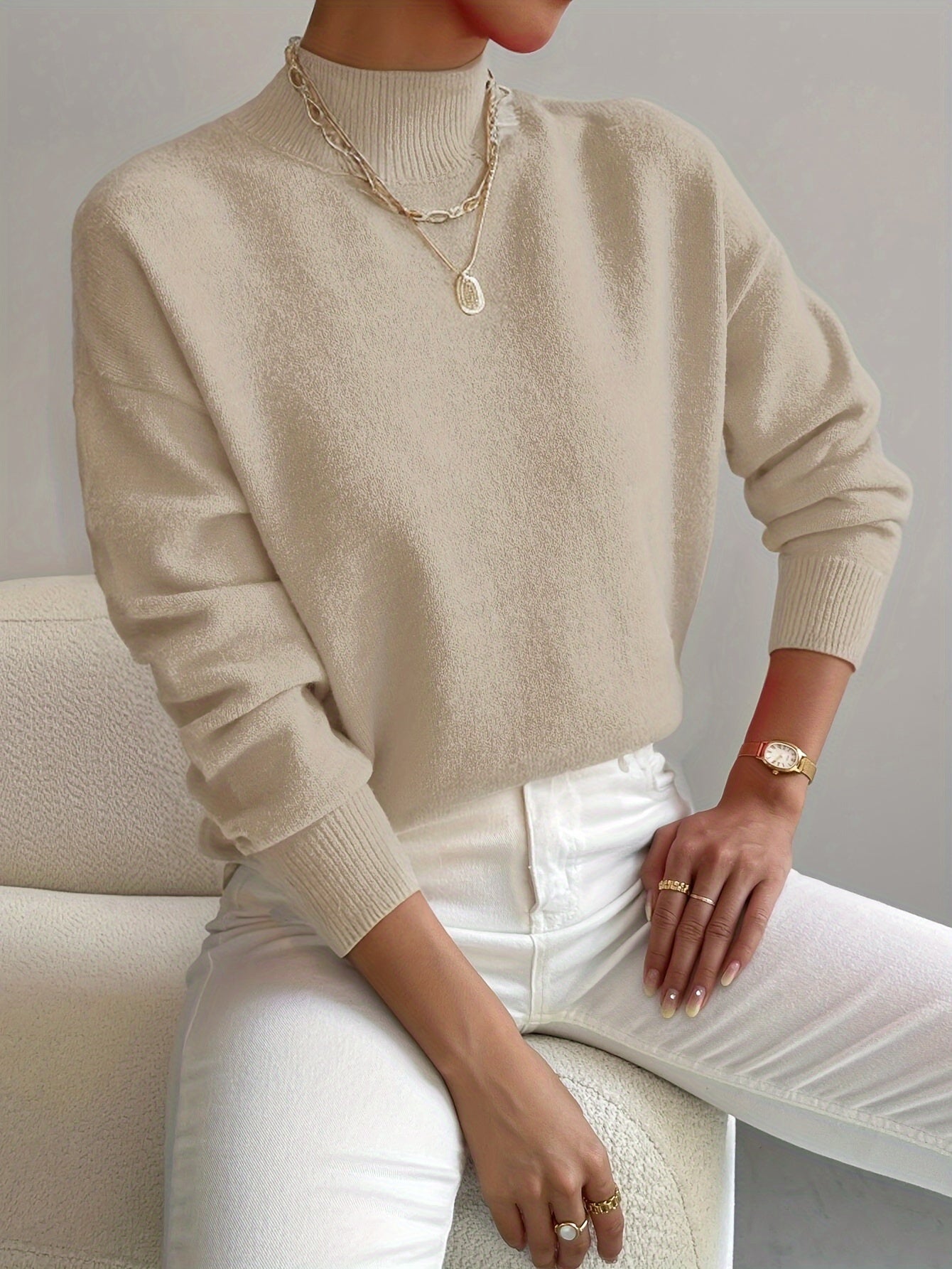 Women's Ribbed High-Neck Jumper in Soft Knit for Effortless Everyday Elegance and Layering | Koossa