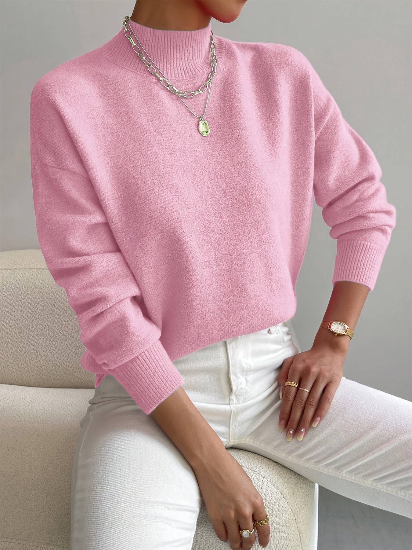 Women's Ribbed High-Neck Jumper in Soft Knit for Effortless Everyday Elegance and Layering | Koossa