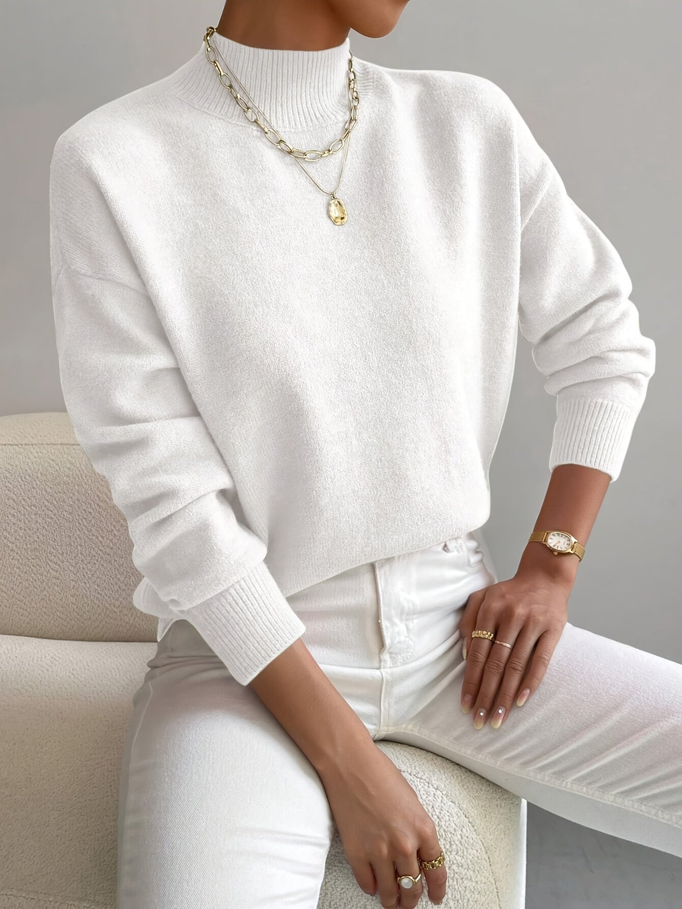 Women's Ribbed High-Neck Jumper in Soft Knit for Effortless Everyday Elegance and Layering | Koossa