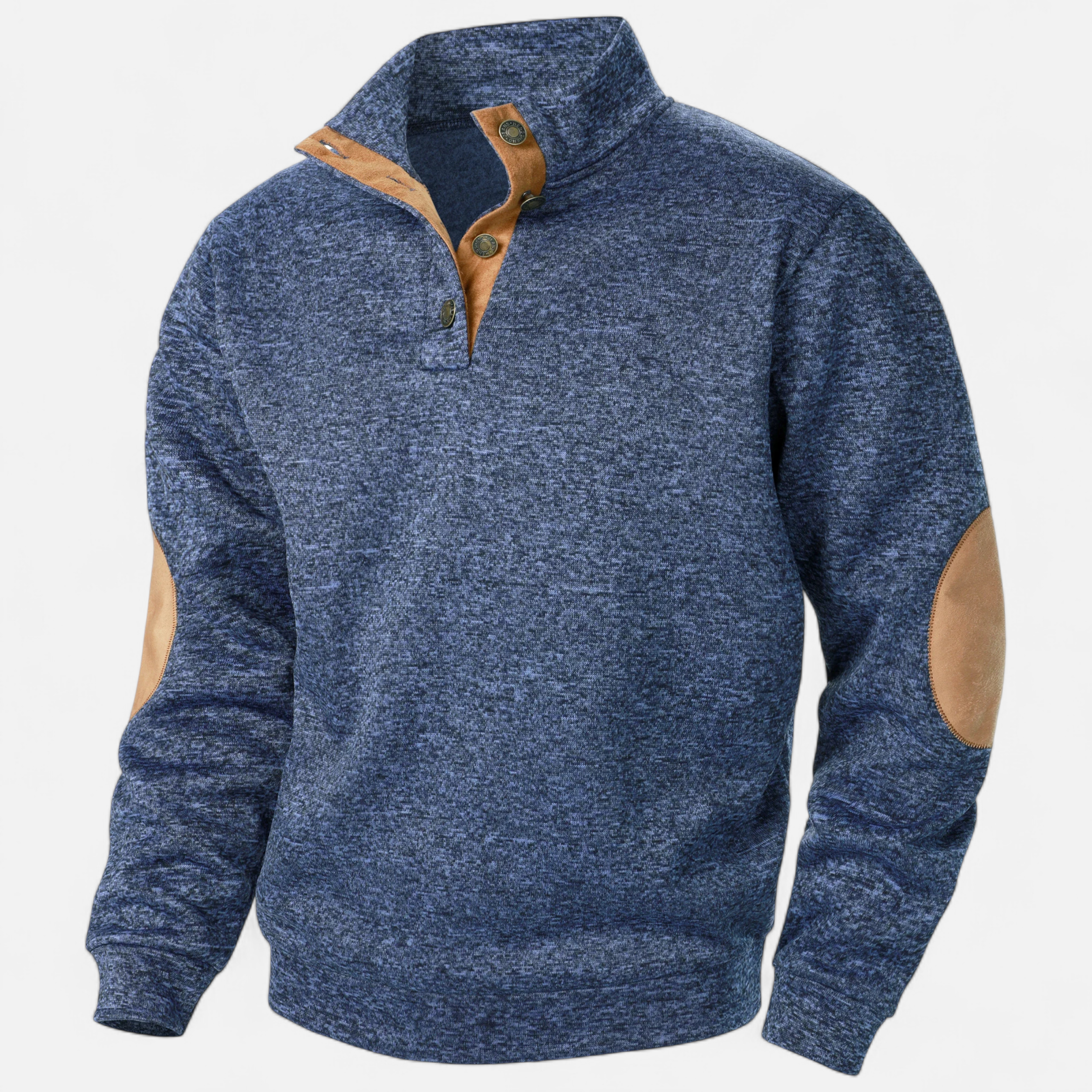 Stand-Collar Knitted Pullover with Elbow Patches in Nine Colours | Classic Half-Button Design for Office and Weekend | Warm Layering Jumper | Koossa