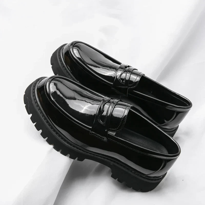 Black Platform Slip-On Dress Shoes for Men – Elevated Sole Loafer with Matte or Glossy Finish for Work, Smart Casual, and Everyday Wear | Lonoma