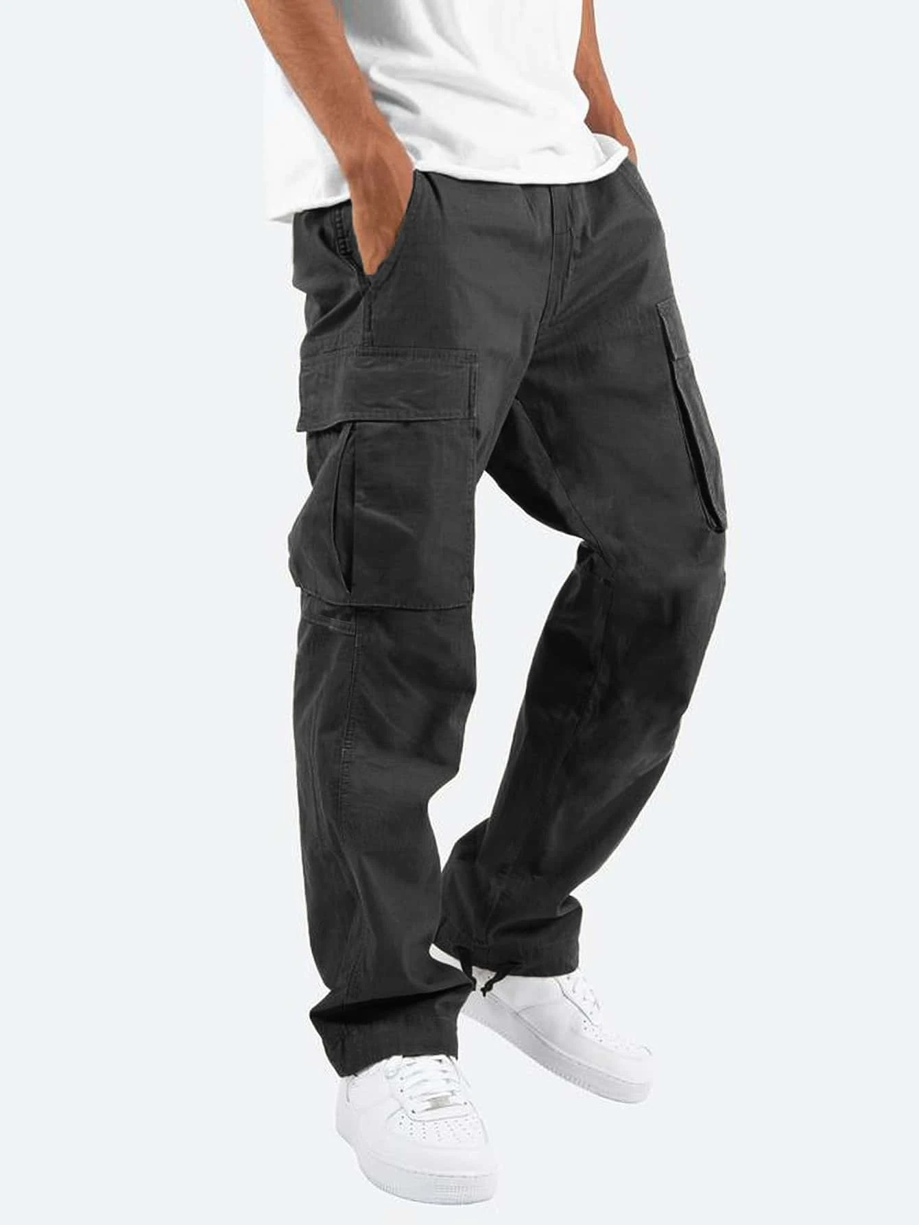 Men's Cargo Trousers | Relaxed Fit with Flap Pockets in Black, Grey, Brown, Green | Versatile Everyday Bottoms for Weekend Leisure and Casual Outings | Koossa