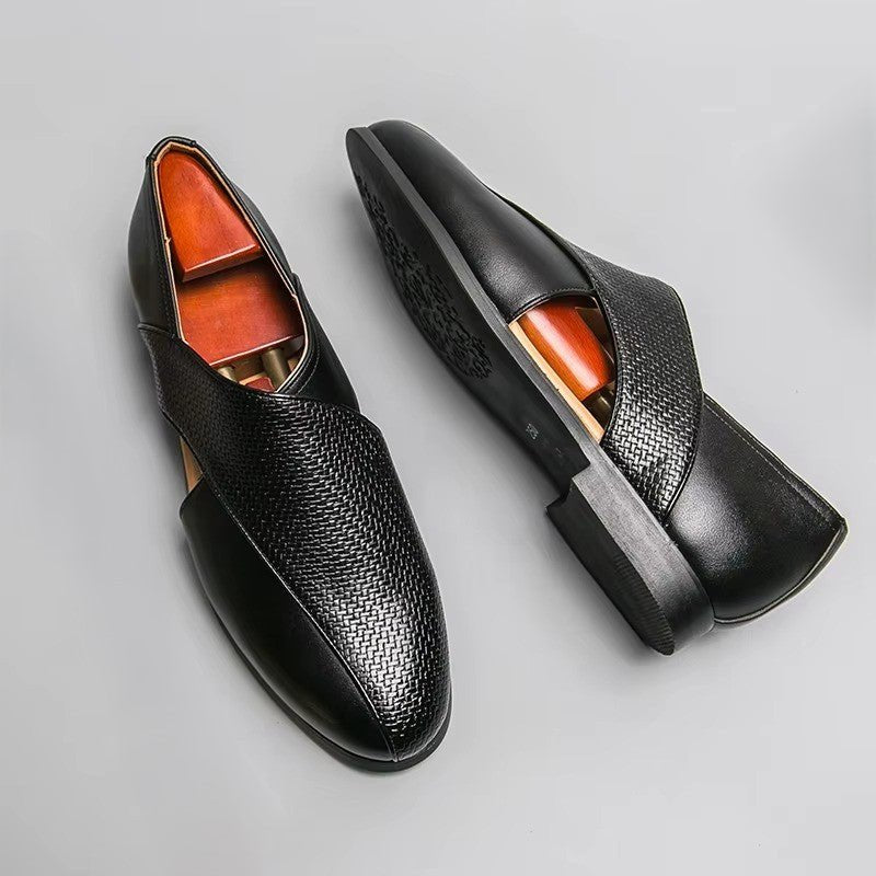 Men's Woven Leather Fisherman Sandals in Brown and Black | Koossa