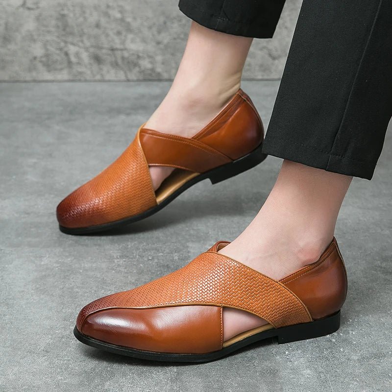 Men's Woven Leather Fisherman Sandals in Brown and Black | Koossa