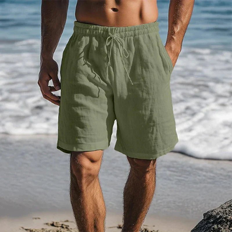 Men's Linen Swim Shorts with Drawstring Waist in Five Colours – Mid-Thigh Length Quick-Dry Beachwear for Holidays and Summer Lounging | Koossa