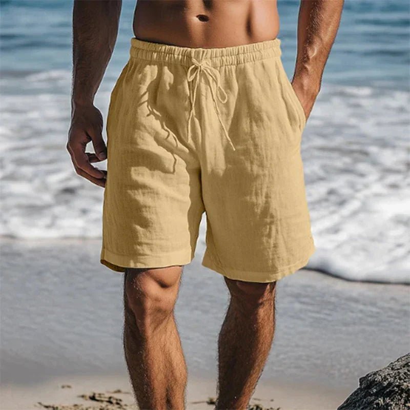 Men's Linen Swim Shorts with Drawstring Waist in Five Colours – Mid-Thigh Length Quick-Dry Beachwear for Holidays and Summer Lounging | Koossa