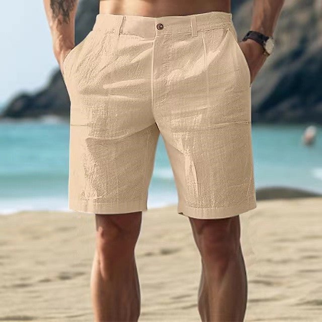 Men's Linen Shorts with Button Fastening in Khaki, White, Navy & Grey – Classic Summer Trousers for Warm Weather Relaxed Tailored Fit Holiday Beach Casual Smart Occasion Breathable Comfortable | Koossa