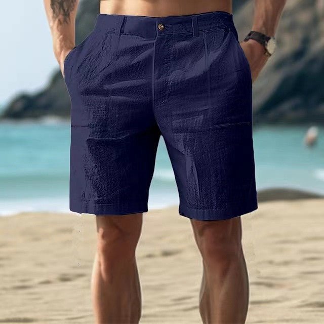Men's Linen Shorts with Button Fastening in Khaki, White, Navy & Grey – Classic Summer Trousers for Warm Weather Relaxed Tailored Fit Holiday Beach Casual Smart Occasion Breathable Comfortable | Koossa