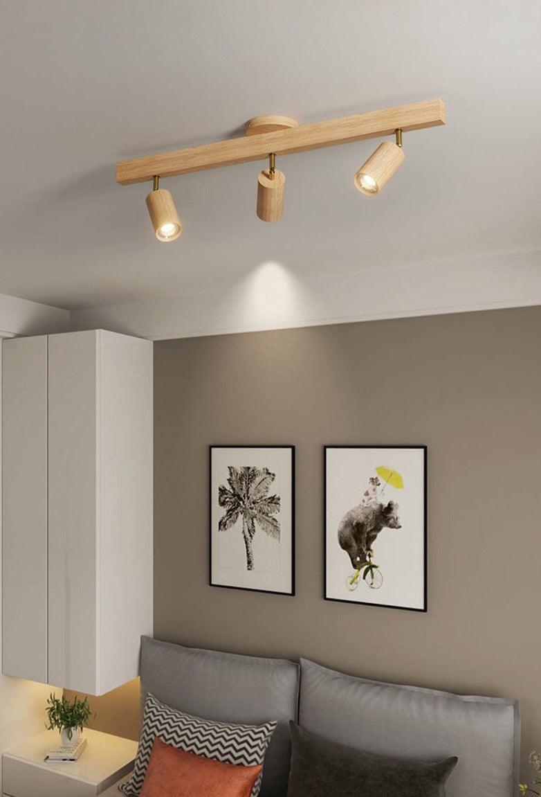 Adjustable Wood Ceiling Track Light Solid Oak Walnut 1-5 Spotlights for Kitchen Living Room Bedroom Dining | Lonoma