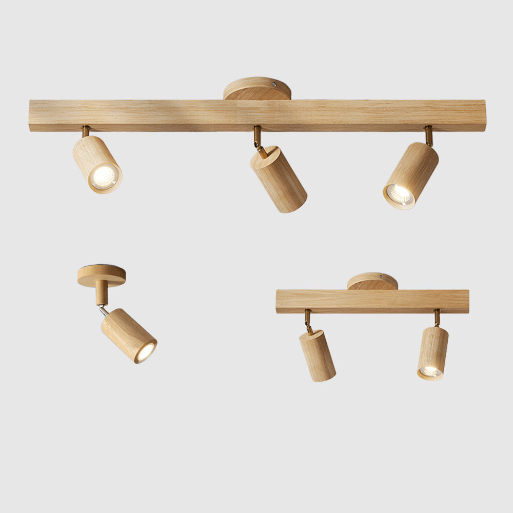 Adjustable Wood Ceiling Track Light Solid Oak Walnut 1-5 Spotlights for Kitchen Living Room Bedroom Dining | Lonoma