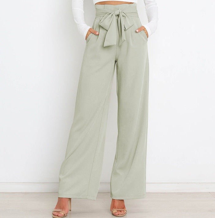 Women's Wide Leg Trousers with Tie Belt — Elegant High Waist Trousers for Work & Casual Wear | Koossa