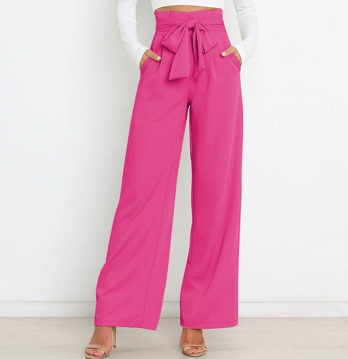 Women's Wide Leg Trousers with Tie Belt — Elegant High Waist Trousers for Work & Casual Wear | Koossa