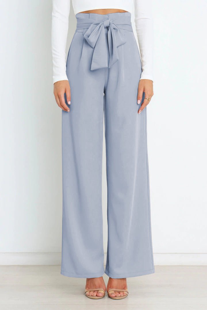 Women's Wide Leg Trousers with Tie Belt — Elegant High Waist Trousers for Work & Casual Wear | Koossa