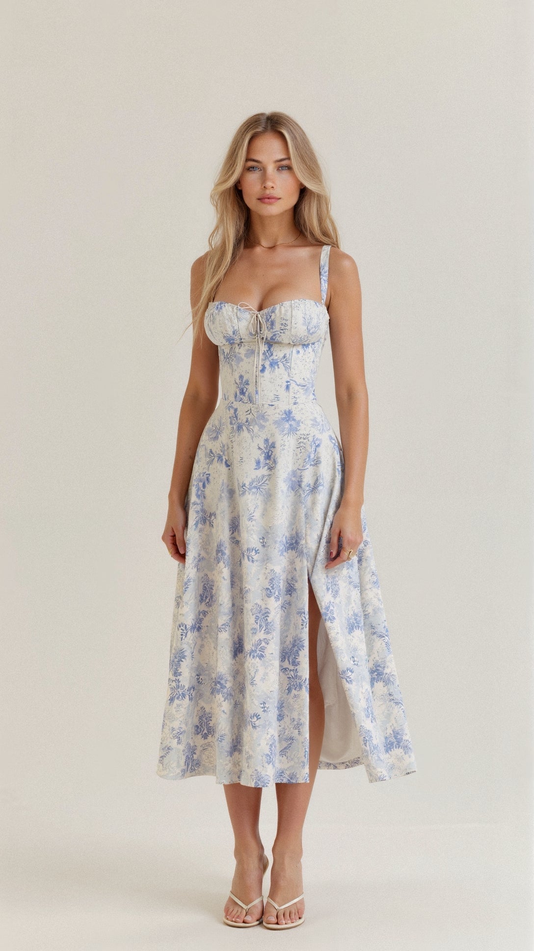 Structured Corset Midi Dress with Front Slit in Elegant Occasion Styling | Koossa