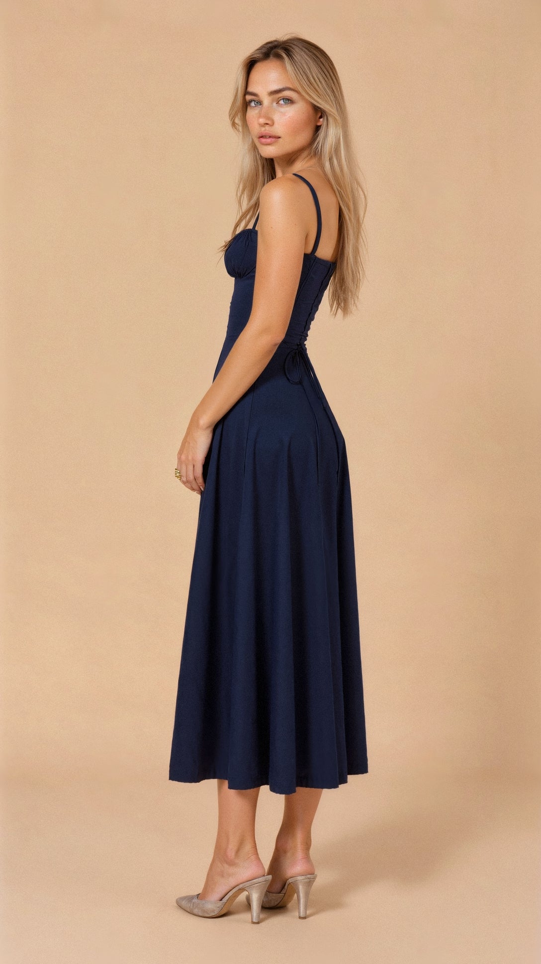 Structured Corset Midi Dress with Front Slit in Elegant Occasion Styling | Koossa
