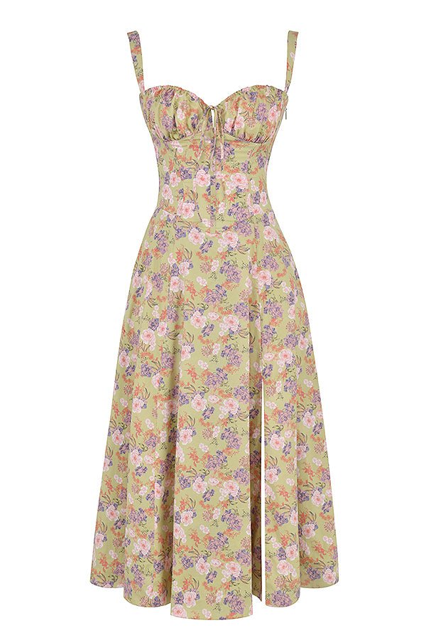 Structured Corset Midi Dress with Front Slit in Elegant Occasion Styling | Koossa