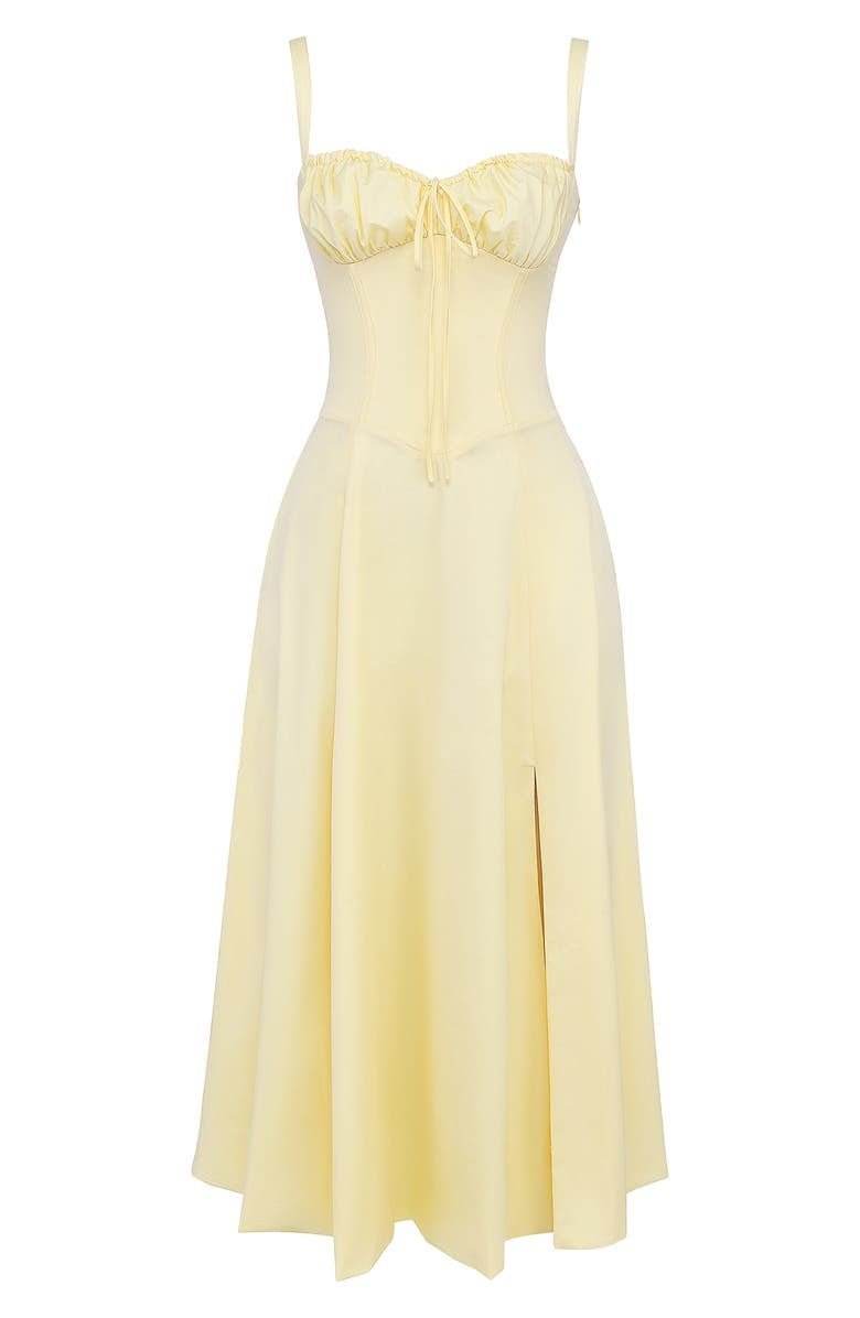 Structured Corset Midi Dress with Front Slit in Elegant Occasion Styling | Koossa
