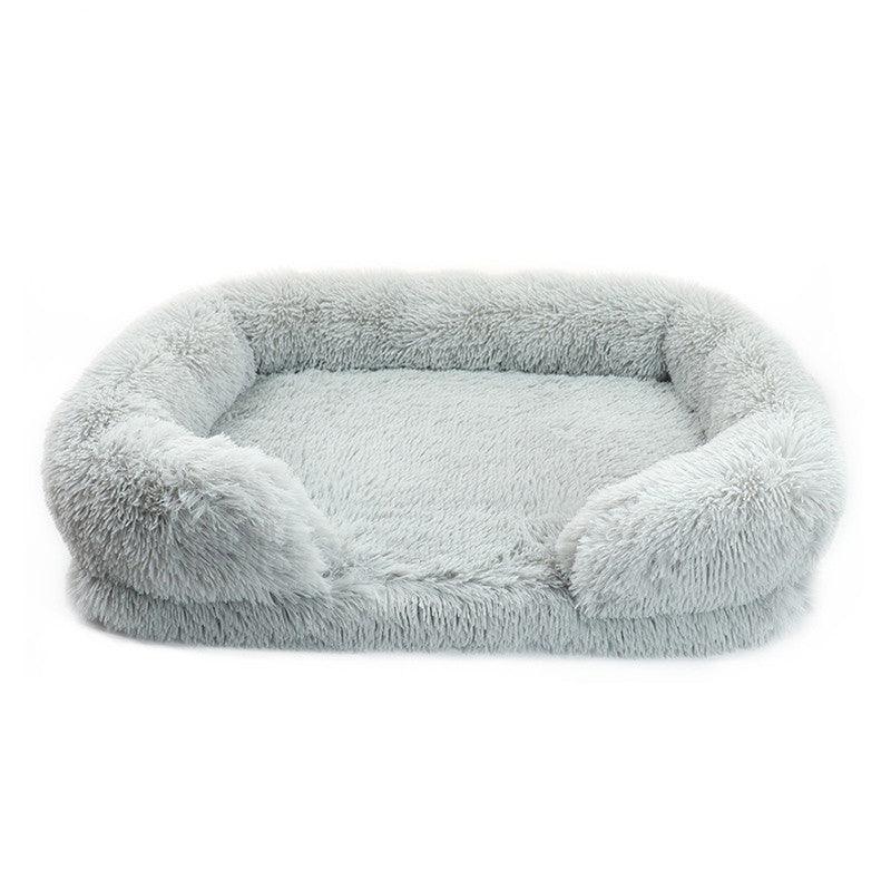 Cat Dog Bed Plush Faux Fur Oval Raised Rim Small Medium Large Soft Washable Calming Cushion Indoor Nest | Koossa