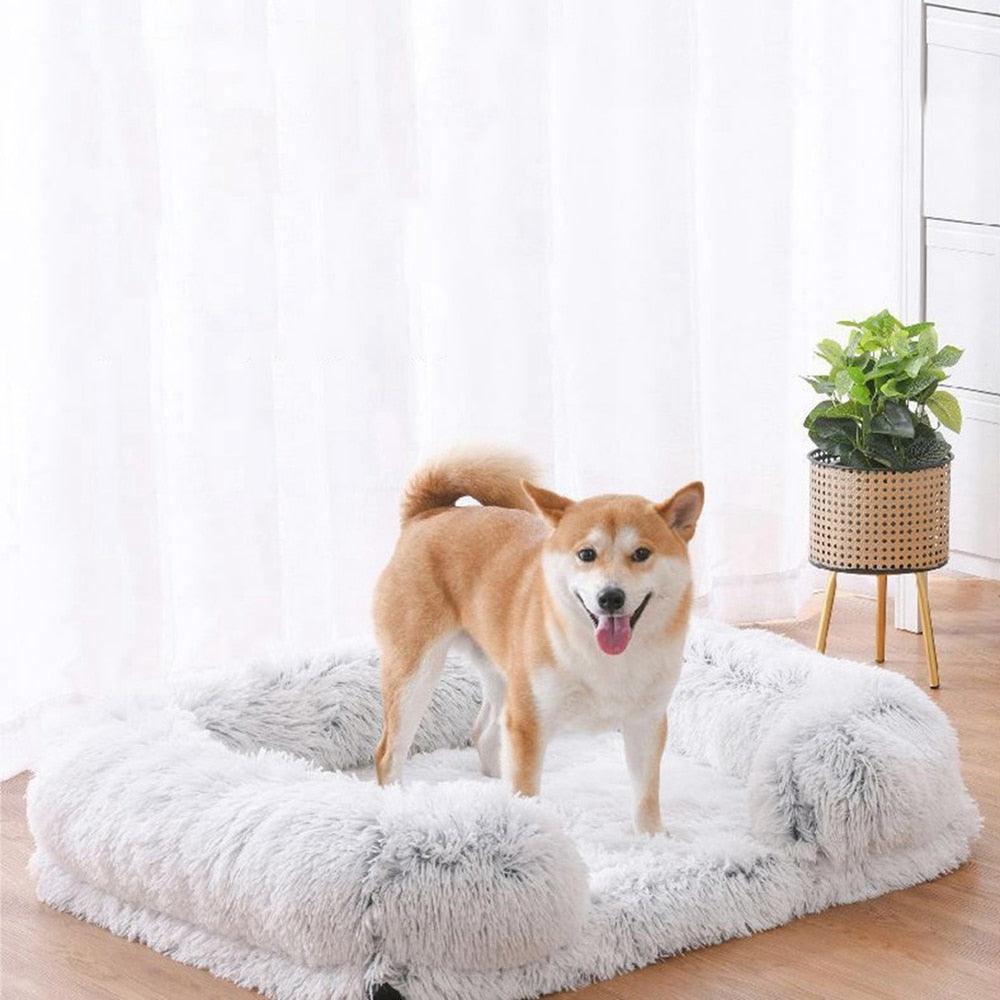 Cat Dog Bed Plush Faux Fur Oval Raised Rim Small Medium Large Soft Washable Calming Cushion Indoor Nest | Koossa