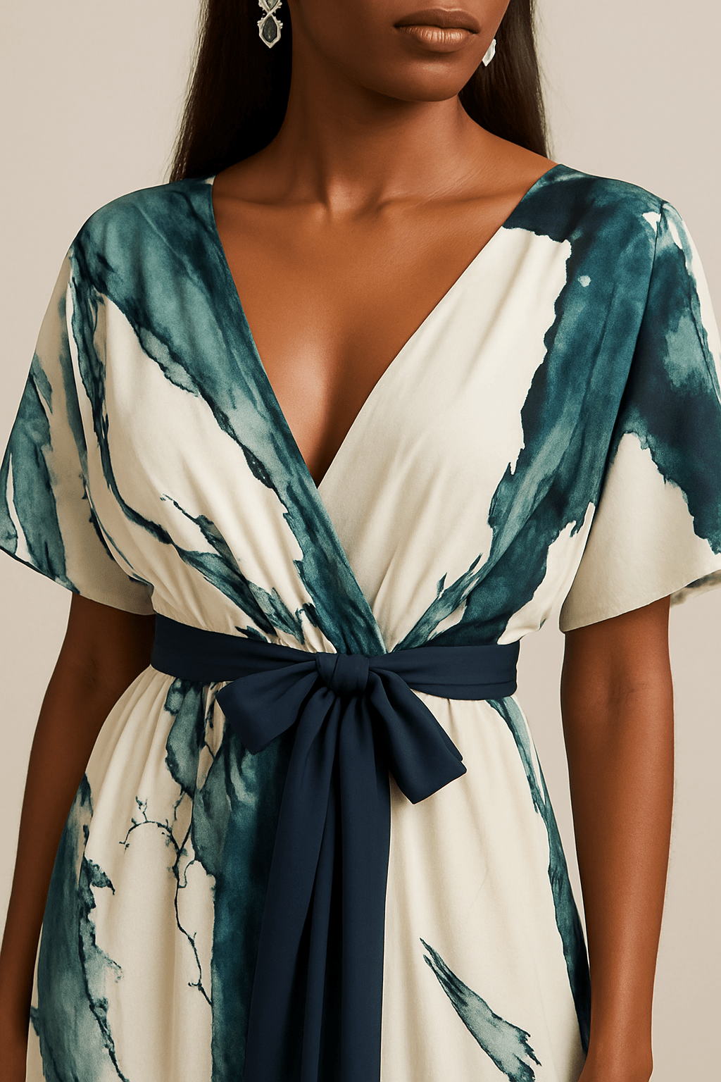 Women's Watercolour Print Maxi Dress with Tie Waist Green Lightweight Flowing Summer Wedding Garden Party Evening Occasion | Koossa