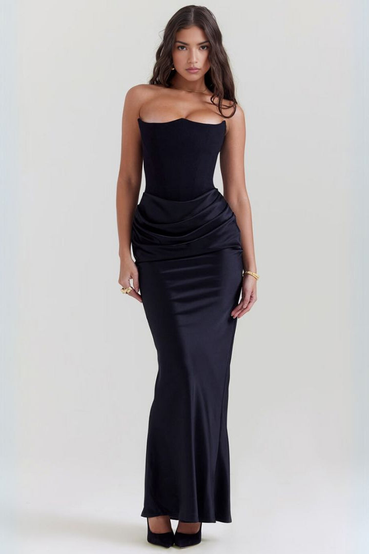 Strapless Evening Gown with Draped Waist Detail and Full-Length Silhouette for Formal Occasions and Black-Tie Events | Koossa