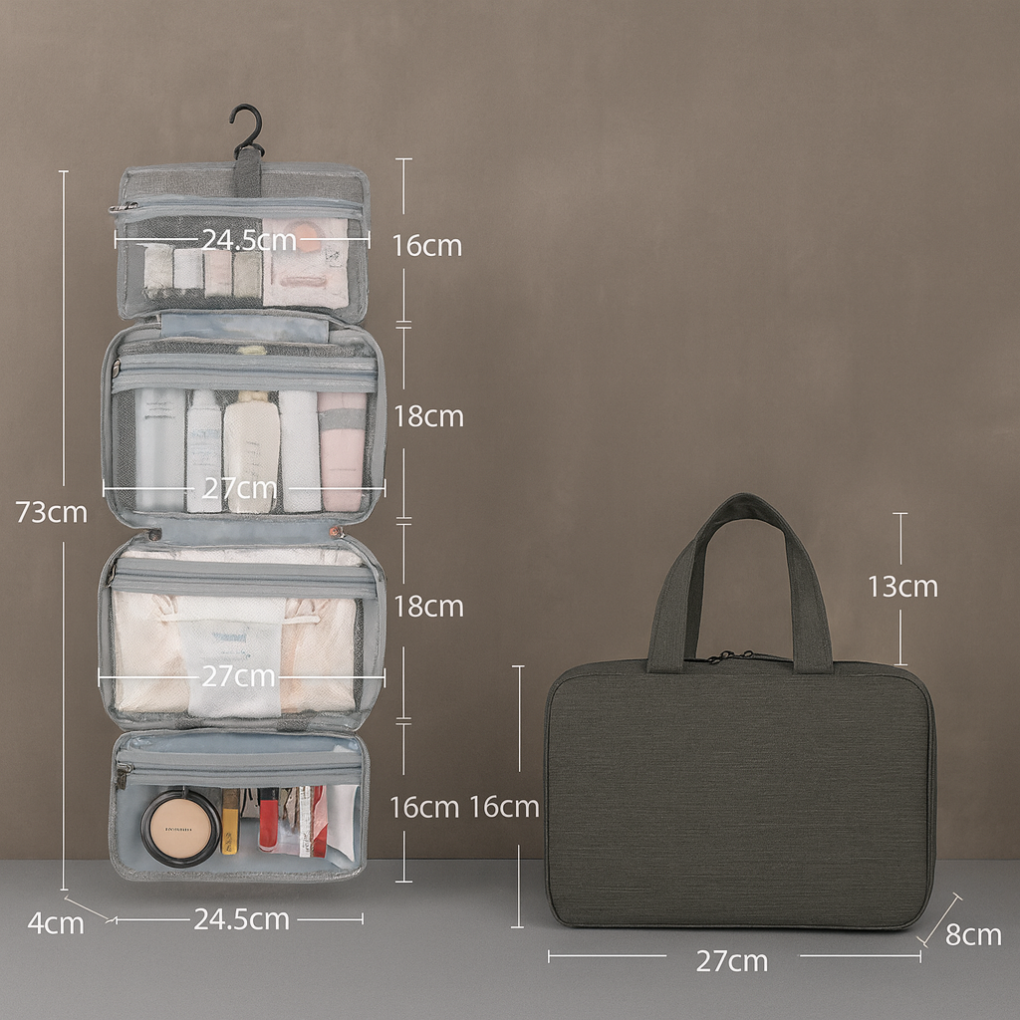 Wall-Mount Travel Toiletry Organizer with Hook - Foldable Bathroom Storage Case for Trips & Showers | Lonoma