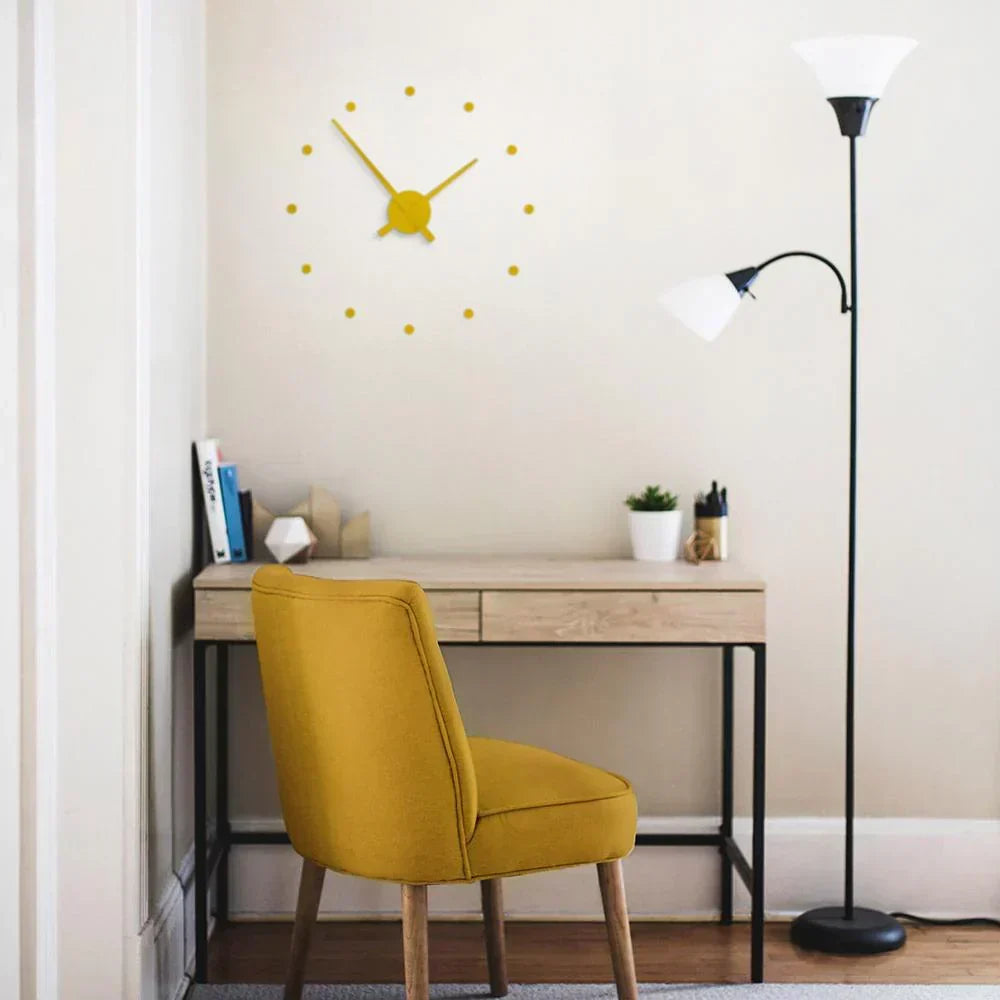 Horloge Murale Ronde 40 cm Métal Quartz Design Scandinave Noir Jaune Argent Décoration Moderne Salon Cuisine | Koossa