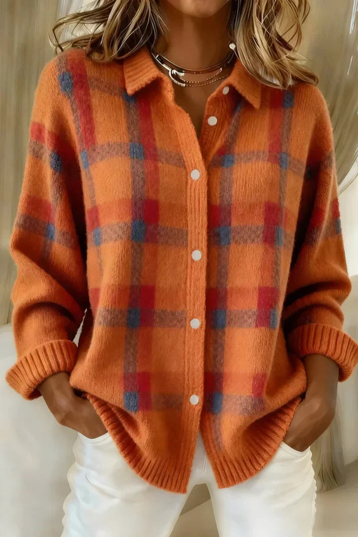 Women's Longline Button-Front Checkered Cardigan in Soft Knit | Relaxed Fit Layering Piece for Cool Days and Casual Elegance | Koossa