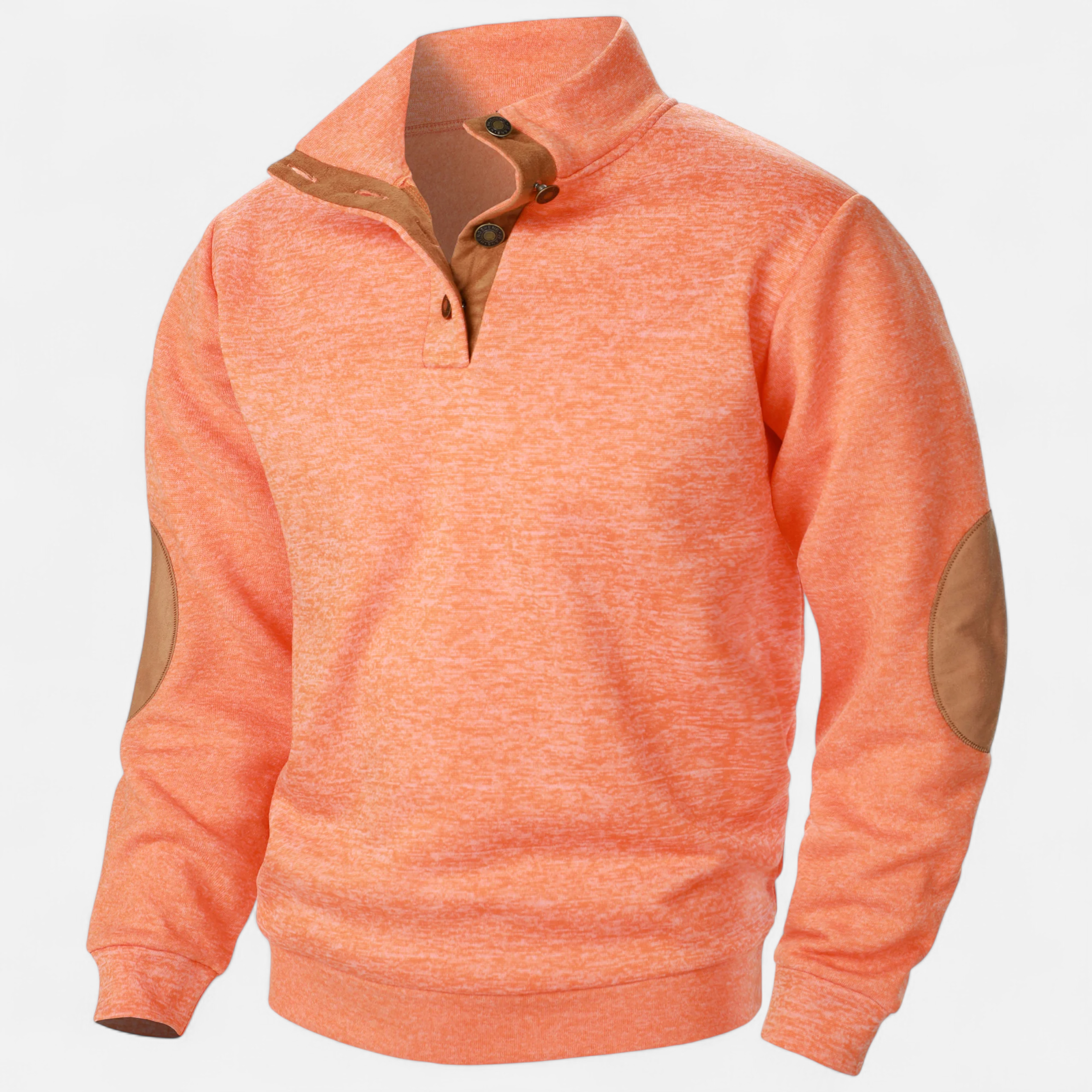 Stand-Collar Knitted Pullover with Elbow Patches in Nine Colours | Classic Half-Button Design for Office and Weekend | Warm Layering Jumper | Koossa